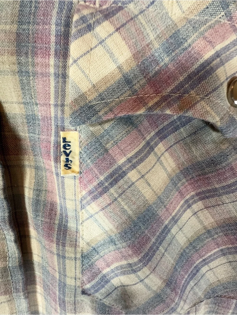 Levi’s Western Shirt Men’s Medium Vintage 90s Pearl Snap Pastel Plaid